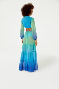 Vestido Longo Resort Degrade Sky Barrado